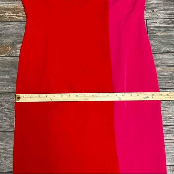 NWT Anne Klein Colorblock Red Pink Sheath Dress Size 6 Midi 3/4 Sleeve - Picture 8 of 12